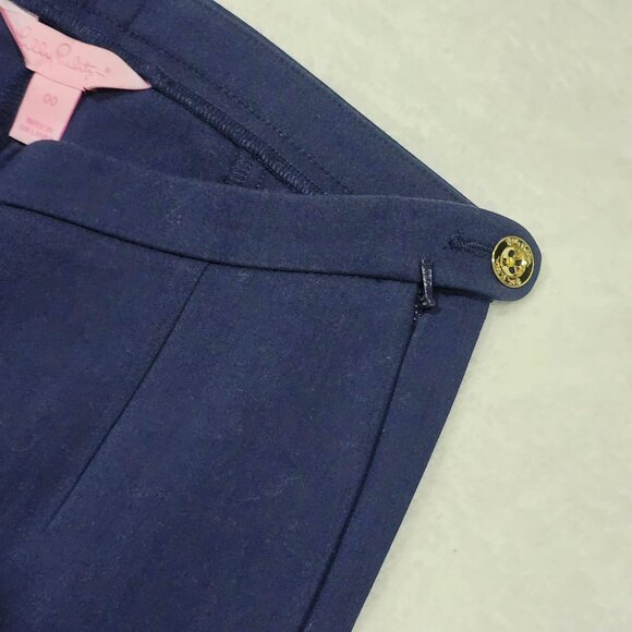 Lilly Pulitzer ✦ Navy Blue Slim Fit Pants ✦ Side Button Zip Cotton Blend Sz 00 - Picture 2 of 12